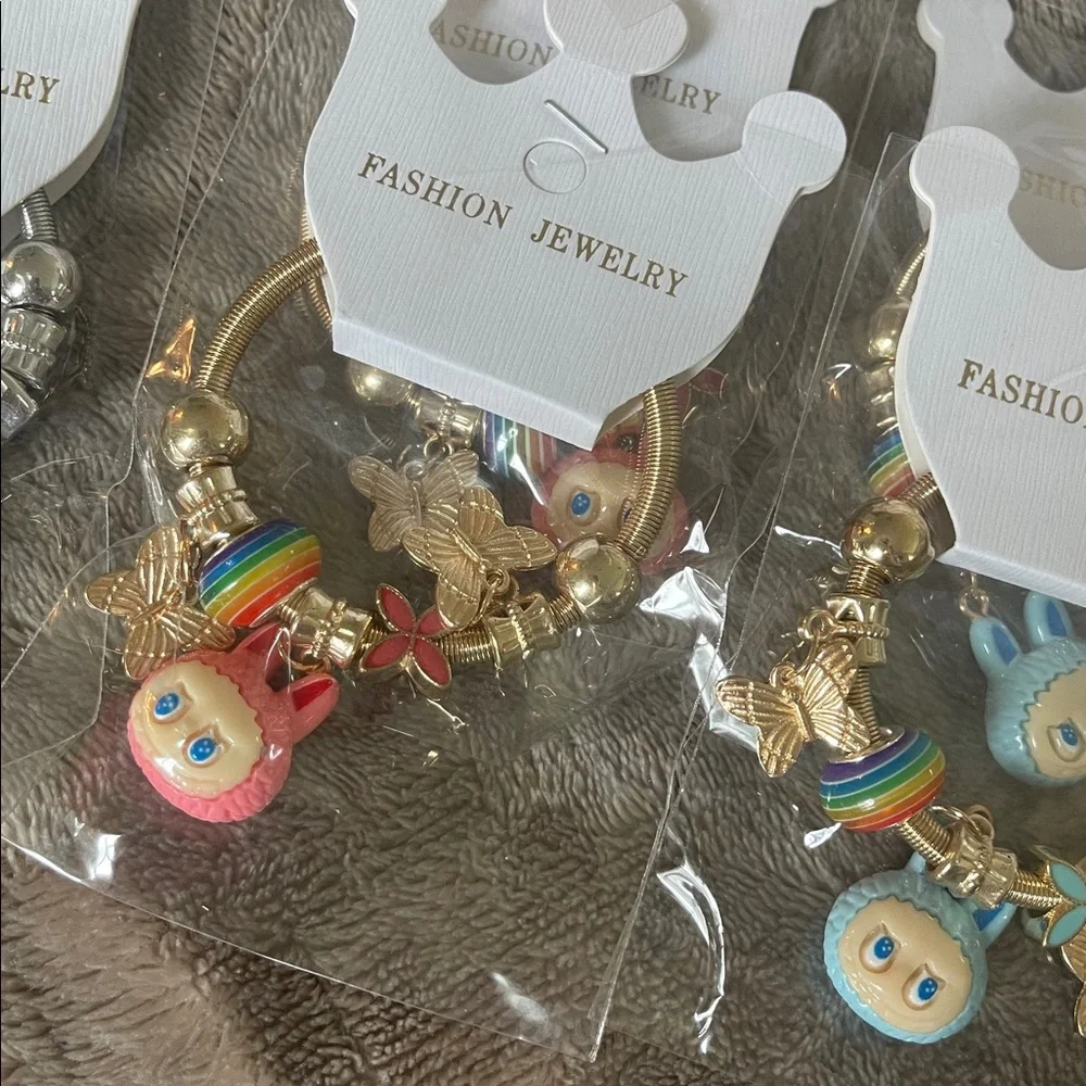Colorful Kids Labubu Charm Bracelets silver and gold toned set of 20 nwt